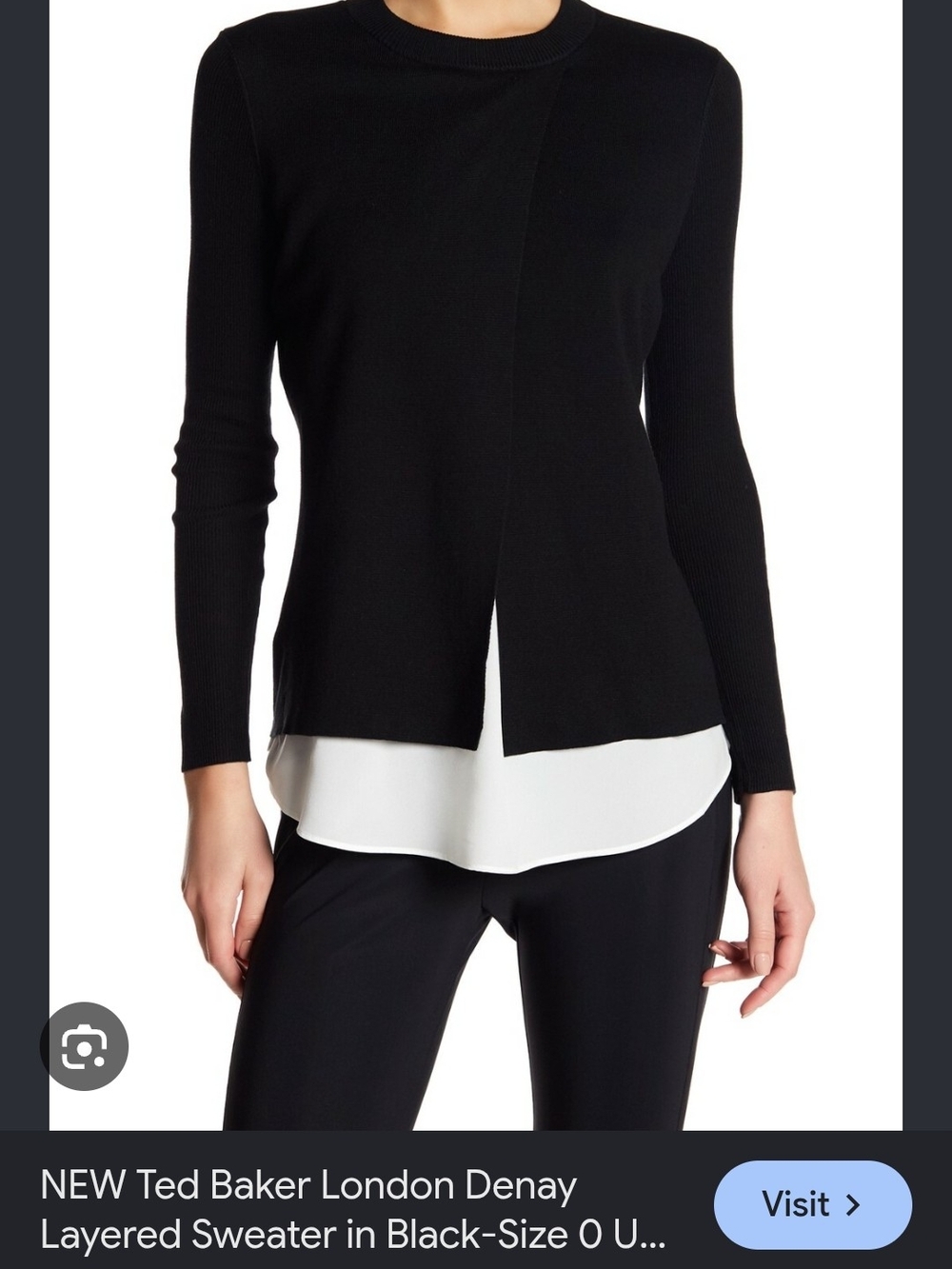 Ted Baker London Black Sweater with White Layered Hem